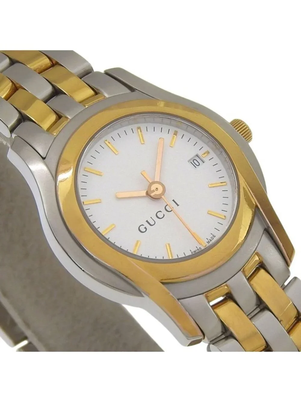 Gucci Stainless Steel Gold Plated Quartz Analog Display White Dial Watch - Picture 3 of 8